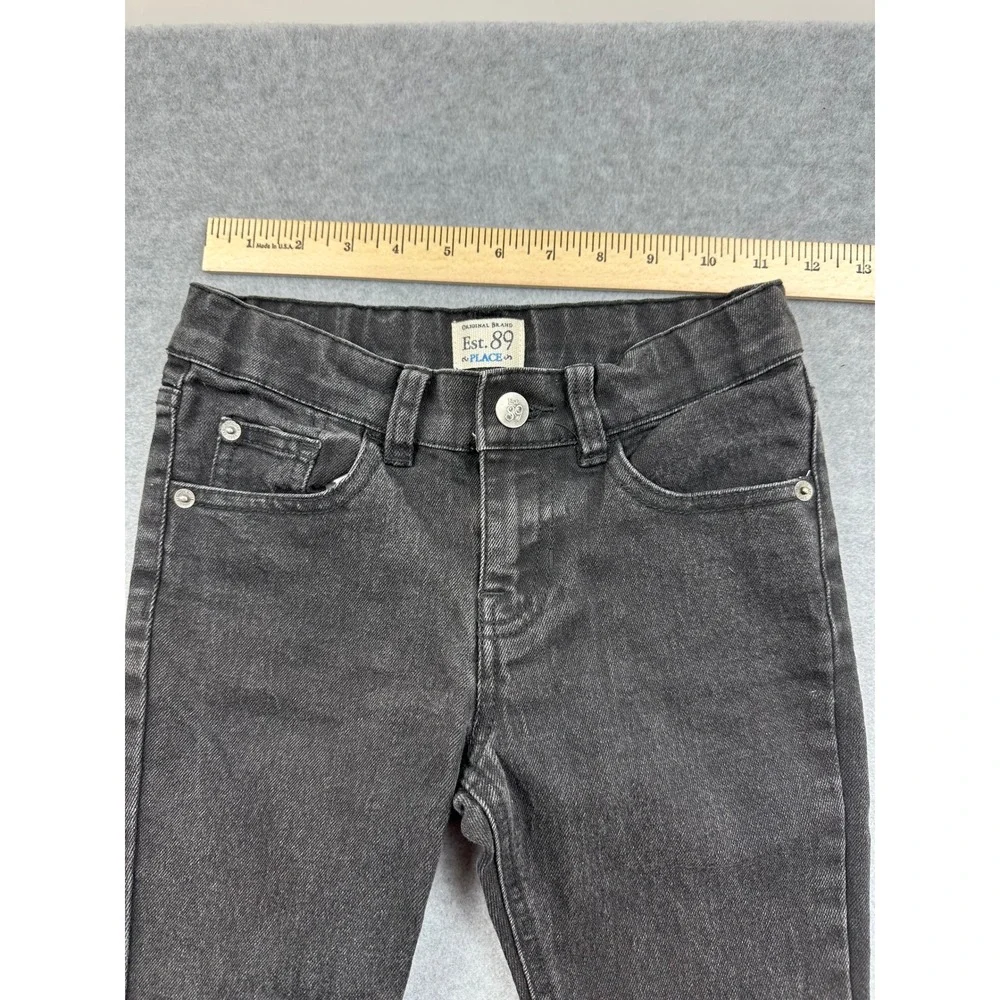 The Childrens Place Girls Skinny Stretch Jeans Black Denim Size 8 Heart Pockets